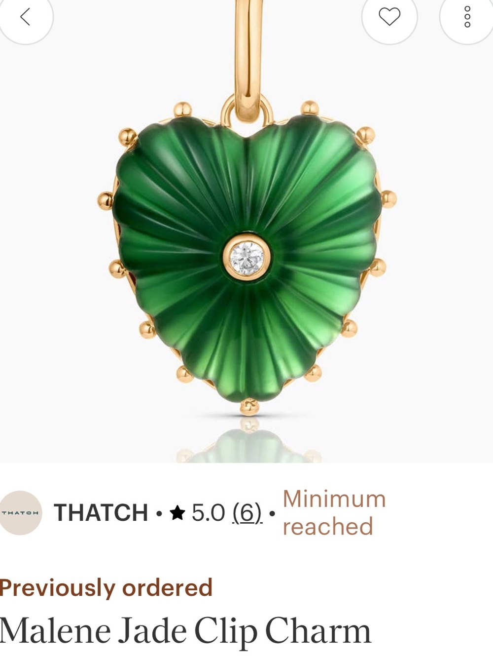 Thatch Malene Jade Heart Clip Charm Necklace Pendant